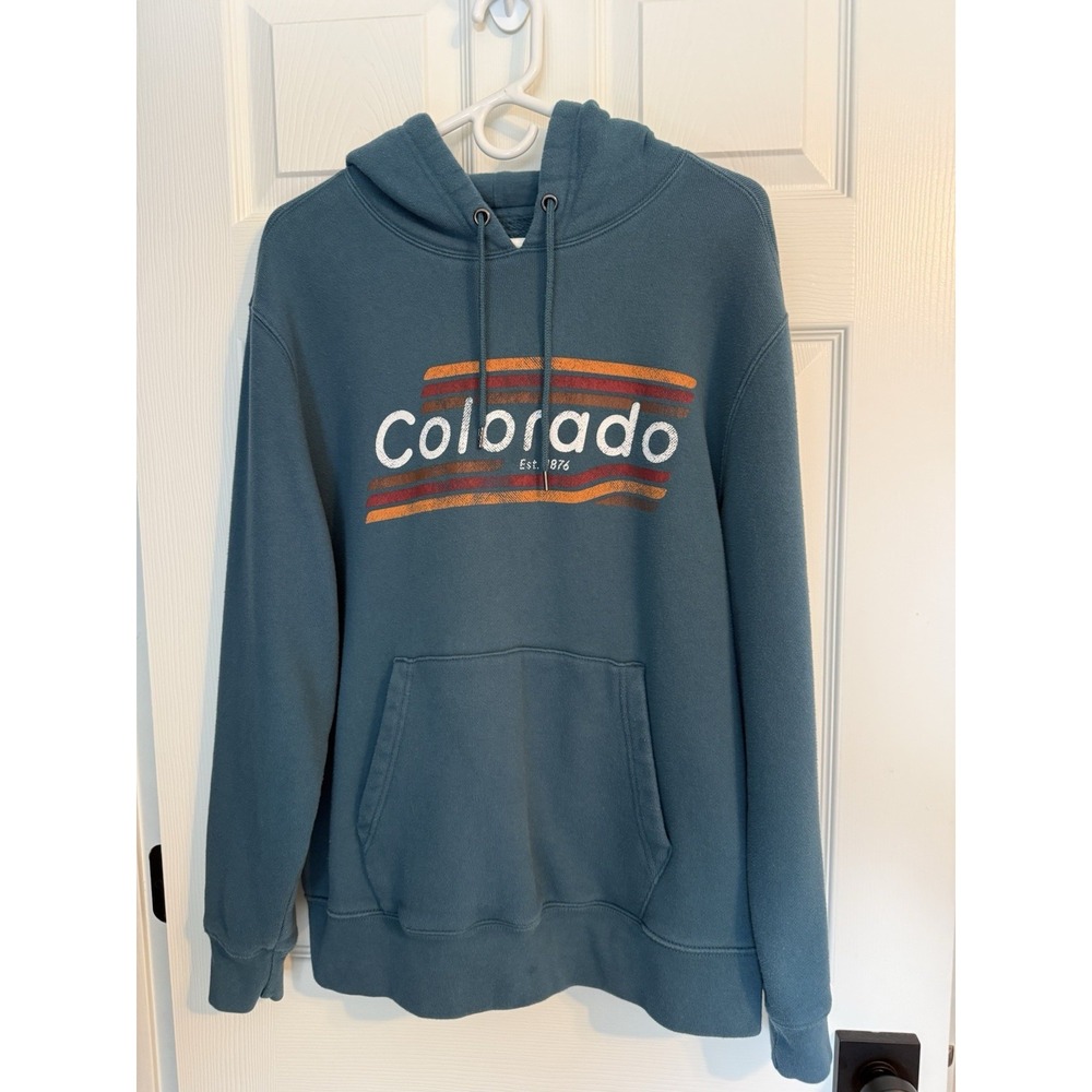 Vintage Y2K State Of Mine Colorado Mens Teal Graphic Hoodie Sweatshirt Size L - Picture 9 of 12
